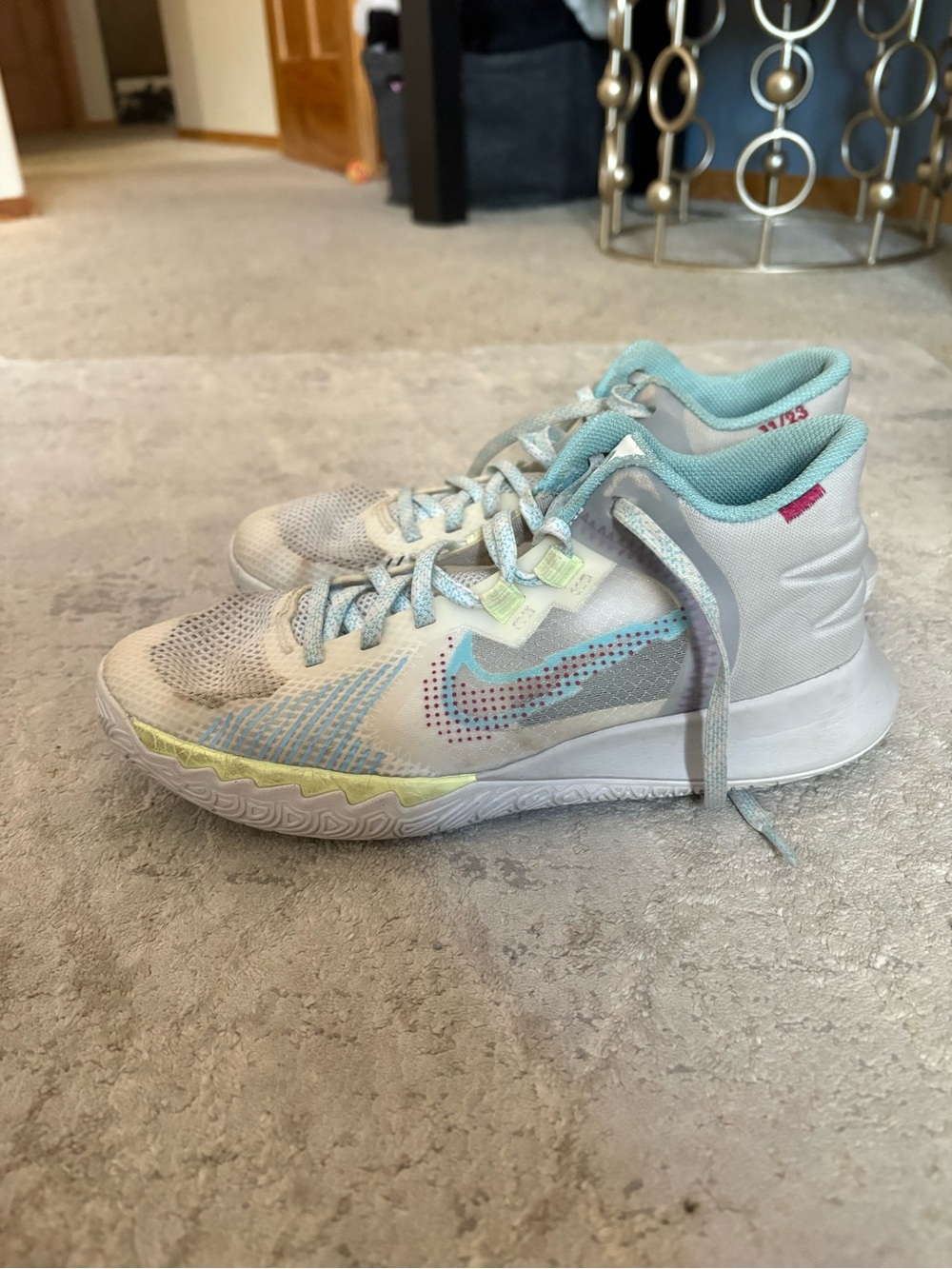 Nike Women's White and Teal-Lime Basketball Sneakers